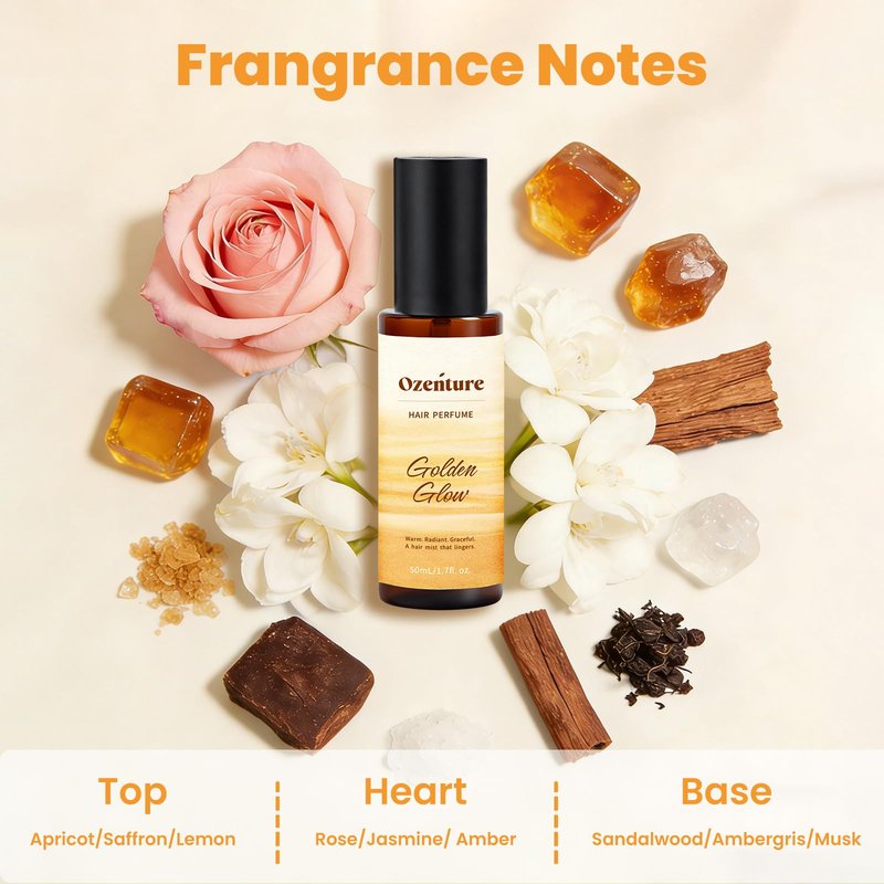Ozenture Hair Perfume for Women - Amber Woody Hair Mist & Body Spray, Warm Lightweight Fragrance for Hair, Wigs & Fabric, Long-Lasting Travel Size Spray, 50mL