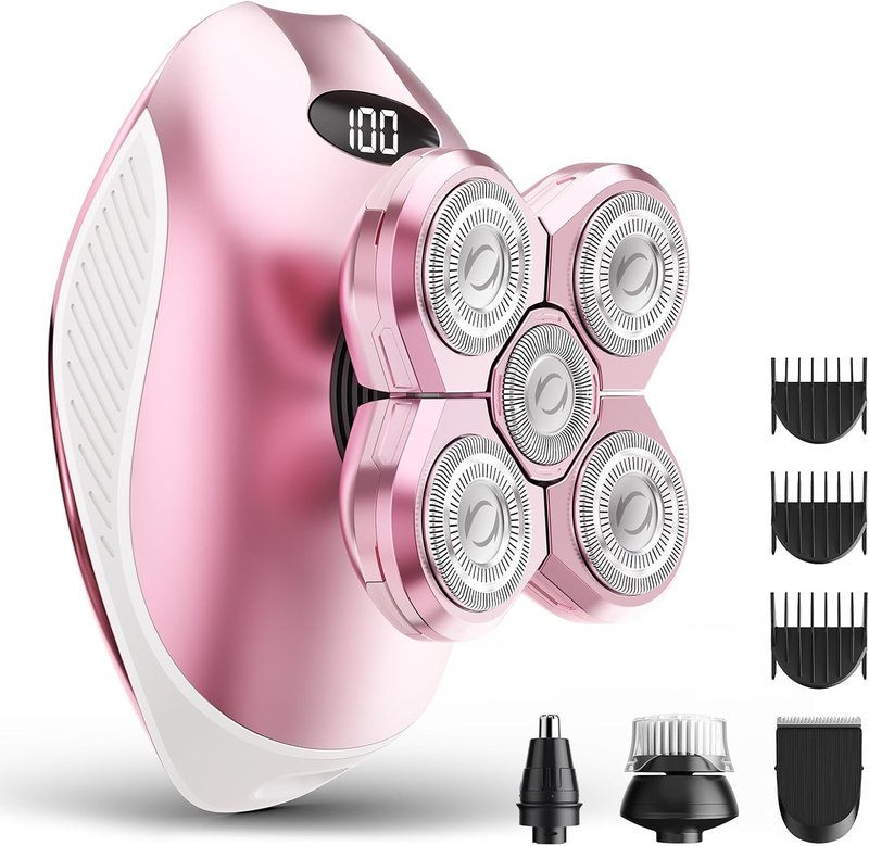 Skiennix Electric Razor for Women - 5-in-1 Rechargeable Waterproof Shaver with LED Display | Ideal for Legs, Face & Bikini (Pink)