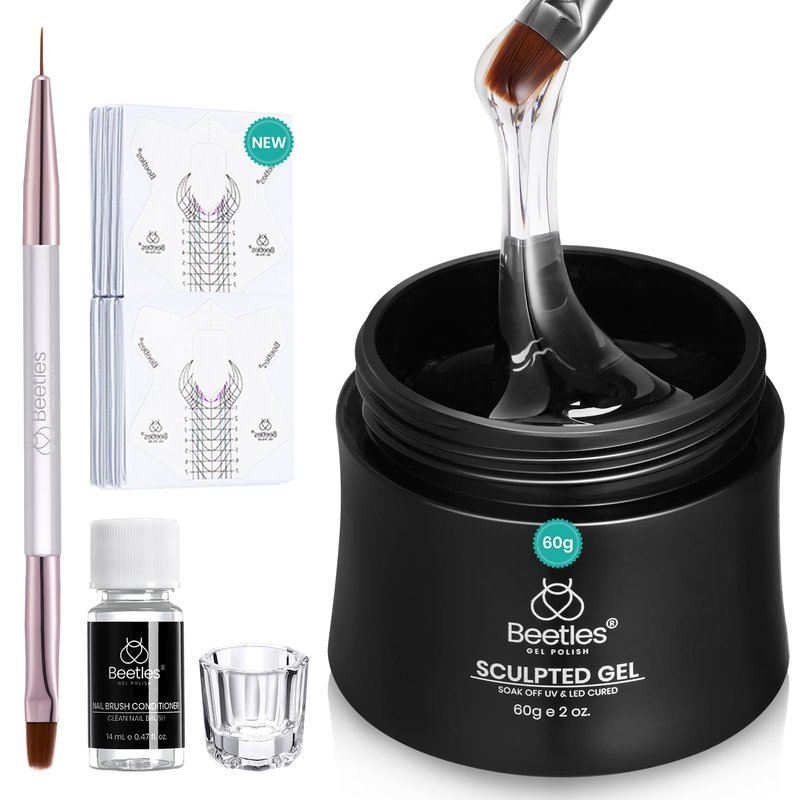 Beetles Builder Gel for Nails, 60g Large Capacity 9 in 1 Sculpture Hard Gel with Dual Nail Pen, Forms for Nail Extension & Building, Strengthener for Salon Pros Women, UV LED Lamp Needed