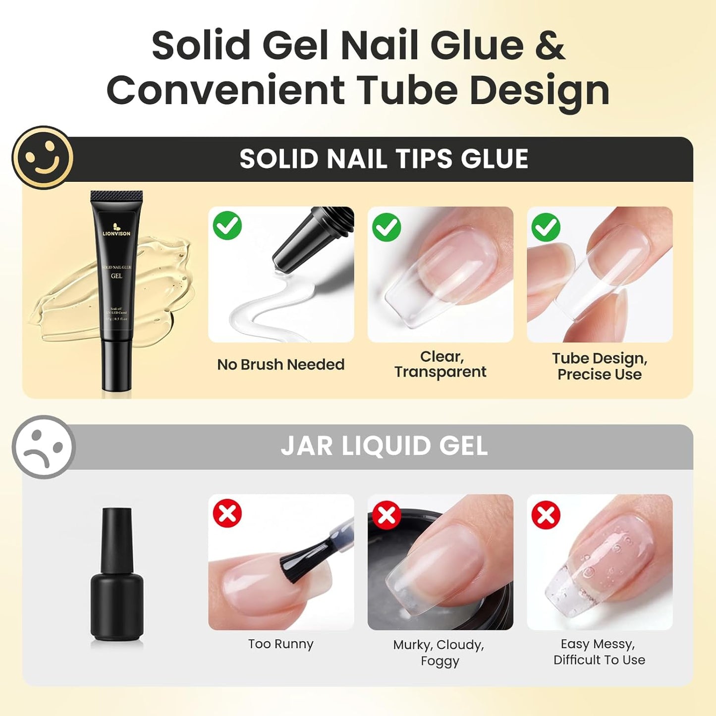 Solid Gel Nail Glue - UV Cured Adhesive for Press-On Nails | Long-Lasting 28+ Days - 15g Tube