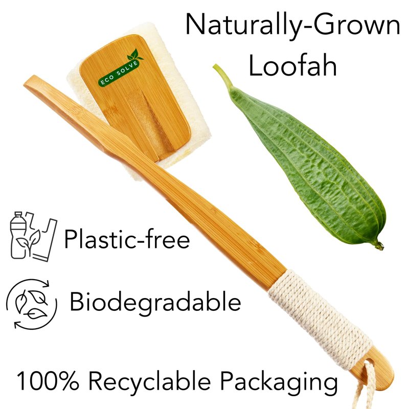 Eco Solve Natural Loofah Scrubber Head Refill (2 Pack), Bamboo Shower Loofah, Exfoliating Sponge