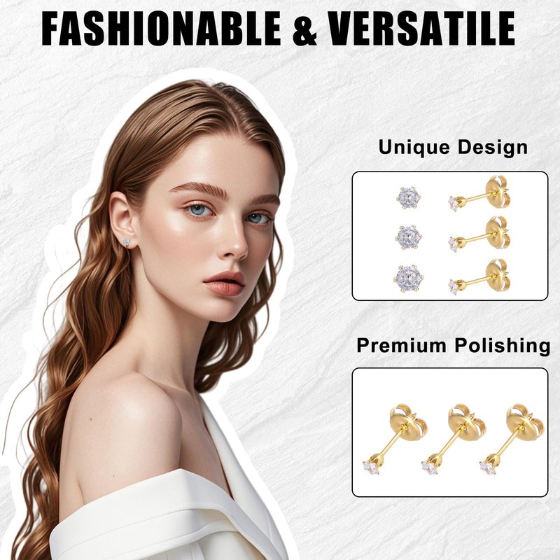 Heygueo 43 Pcs Ear Piercing Kit Disposable,Ear Piercing Gun Kit with Self Earrings and Earrings Needle,Gold Set with Multi-Sized Ears Studs(Gold)