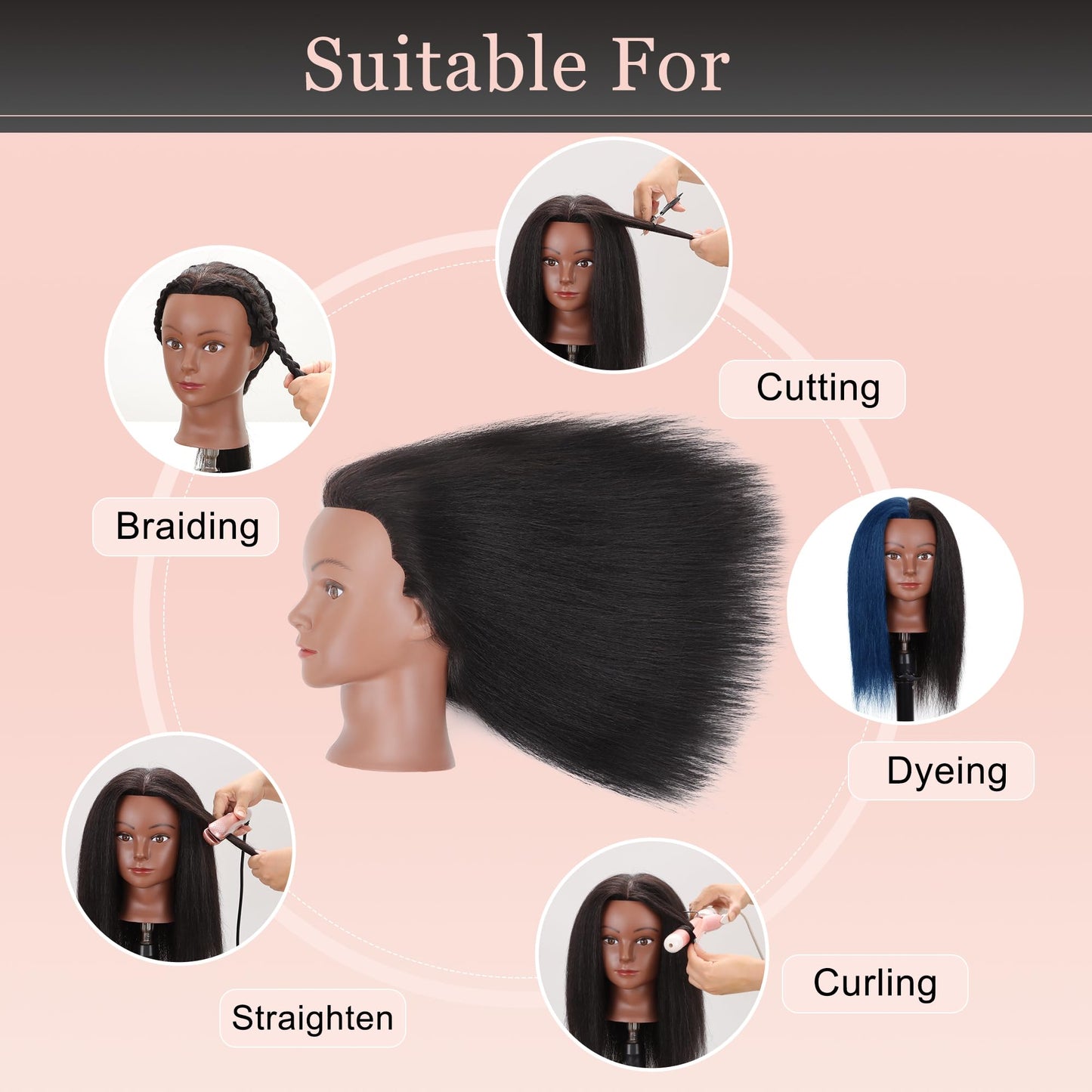 YODIDI Mannequin Head with 100% Human Hair, Manikin Head Human Hair Cosmetology Doll Head for Hair Styling Hairdresser Practice Braiding with Table Clamp Stand and Tools (16 inch)