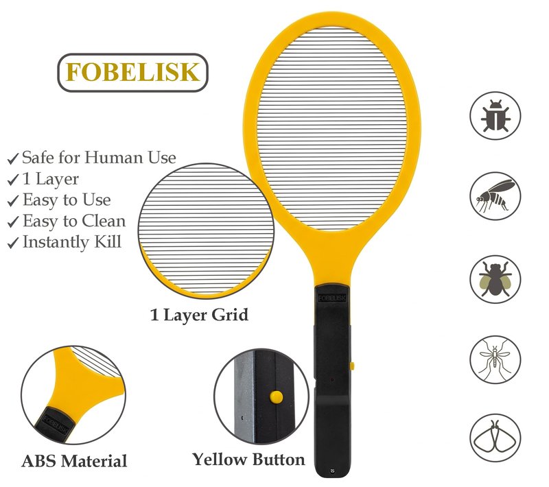 Electric Fly Swatter - Bug Zapper - Powerful 2200V Mosquito & Flies Killer, Fly Swatter for Indoors & Outdoors, Handheld Electric Zapper for Home, Kitchen, Camping (2AA Batteries Included)