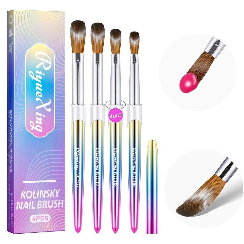 Acrylic Nail Brush Set - 4PCS Kolinsky Nail Art Brushes for Professional Manicure | Sturdy Handle, Oval Shape, 6/8/12/16 Sizes