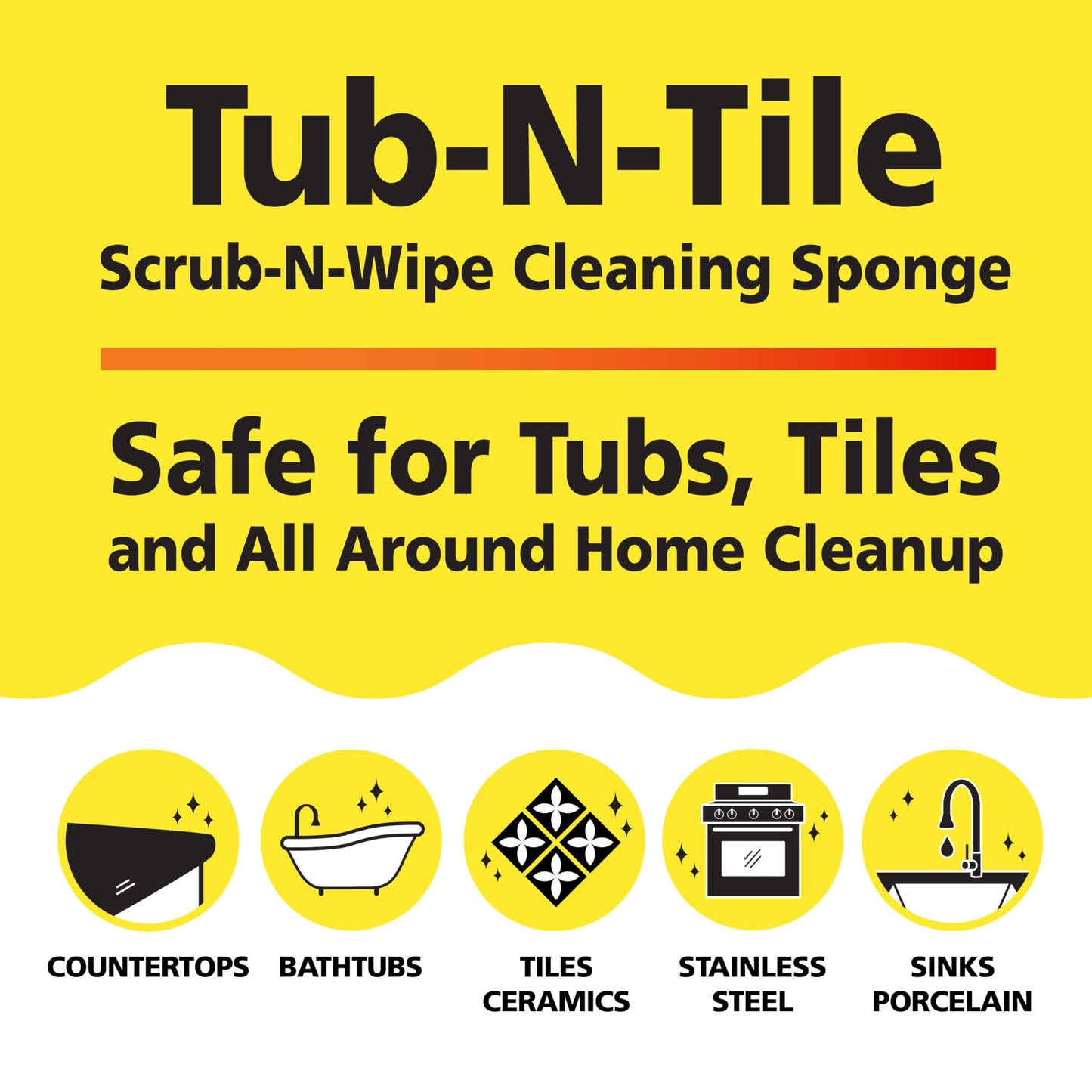 Tub-N-Tile by Tuff-Scrub, Large, 6-Pack, Microfiber, Scrub-N-Wipe Pad, Multi-Surface, Non-Scratch, Dual-Sided, Scrubber for Tubs, Tiles, Sinks – Machine Washable, Durable Kitchen Sponge