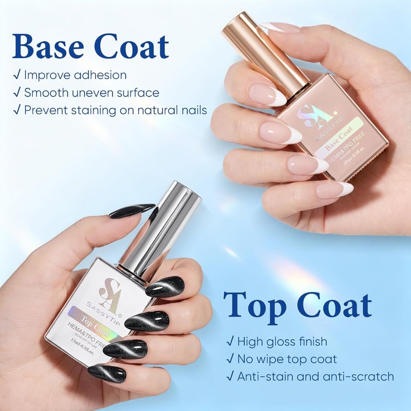Gel Top Coat & Base Coat Set - 15ml Acid-Free, Hema & TPO Free | Clear, Shiny Finish for DIY Nail Art