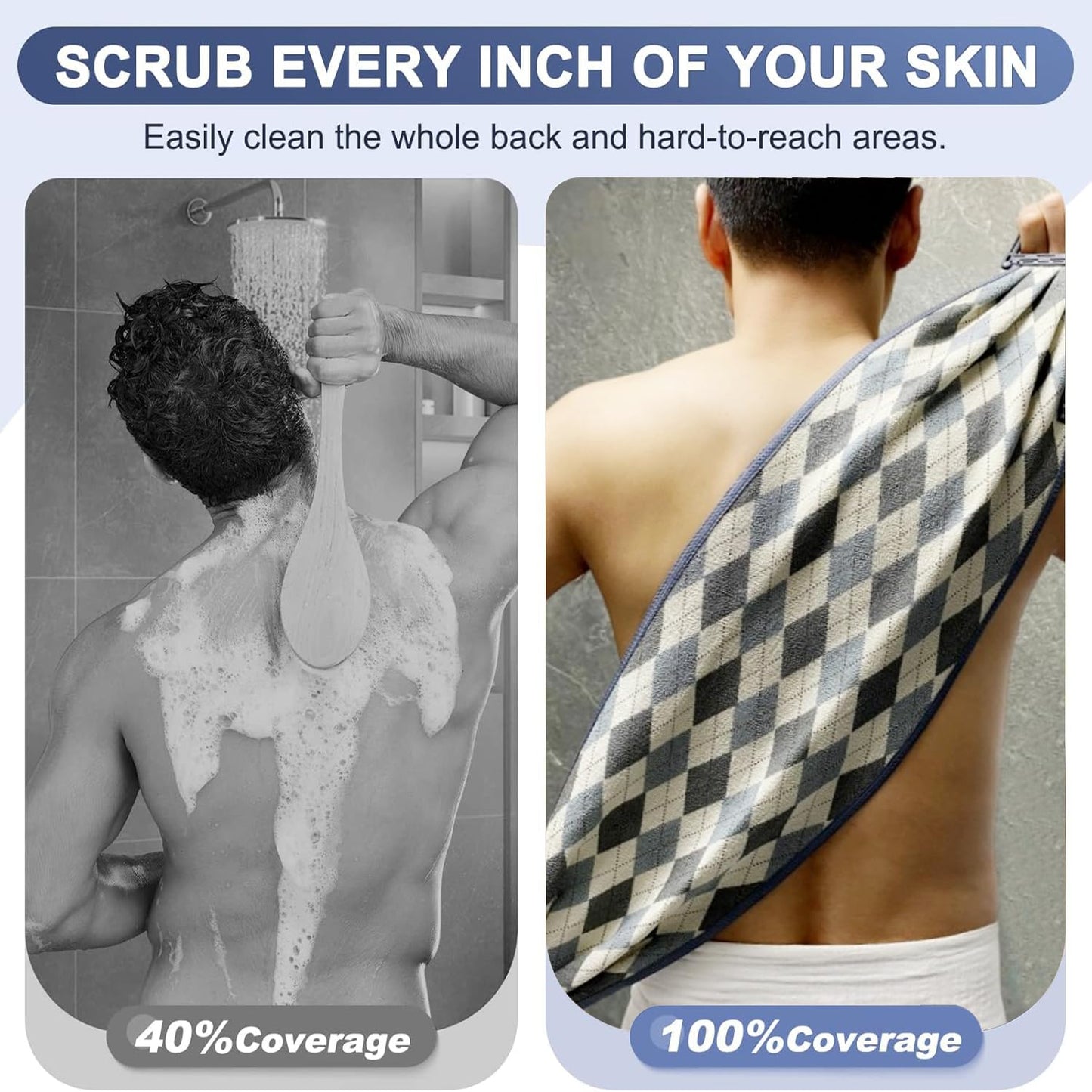 Exfoliating Back Scrubber for Shower with Handles,Double Sided Back Exfoliator,Bath Back Washer,Back Washer to Deep Clean Your Skin for Men & Women (Beige)