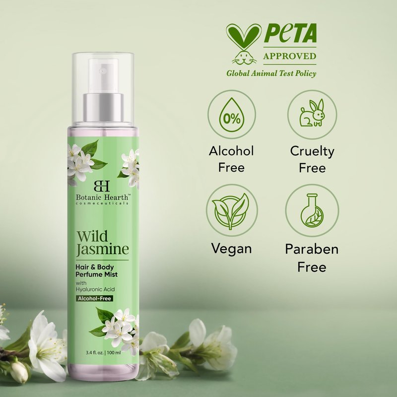 Botanic Hearth Jasmine Hair Perfume & Body Mist, Long-Lasting Hair Deodorizer & Body Scent for Women & Men, Alcohol-Free Clean Fragrance Hair Spray For Everyday Wear, All Day Freshness, 3.4 Fl Oz