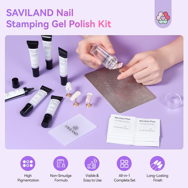 SAVILAND Nail Stamping Gel Polish Kit: 6 Colors Nail Stamping Polish Gel with French Tip Tool Silicone Stamp 8ML Stamper Polishs Gels Painting Gels Nails Kit for DIY Nails Art Design