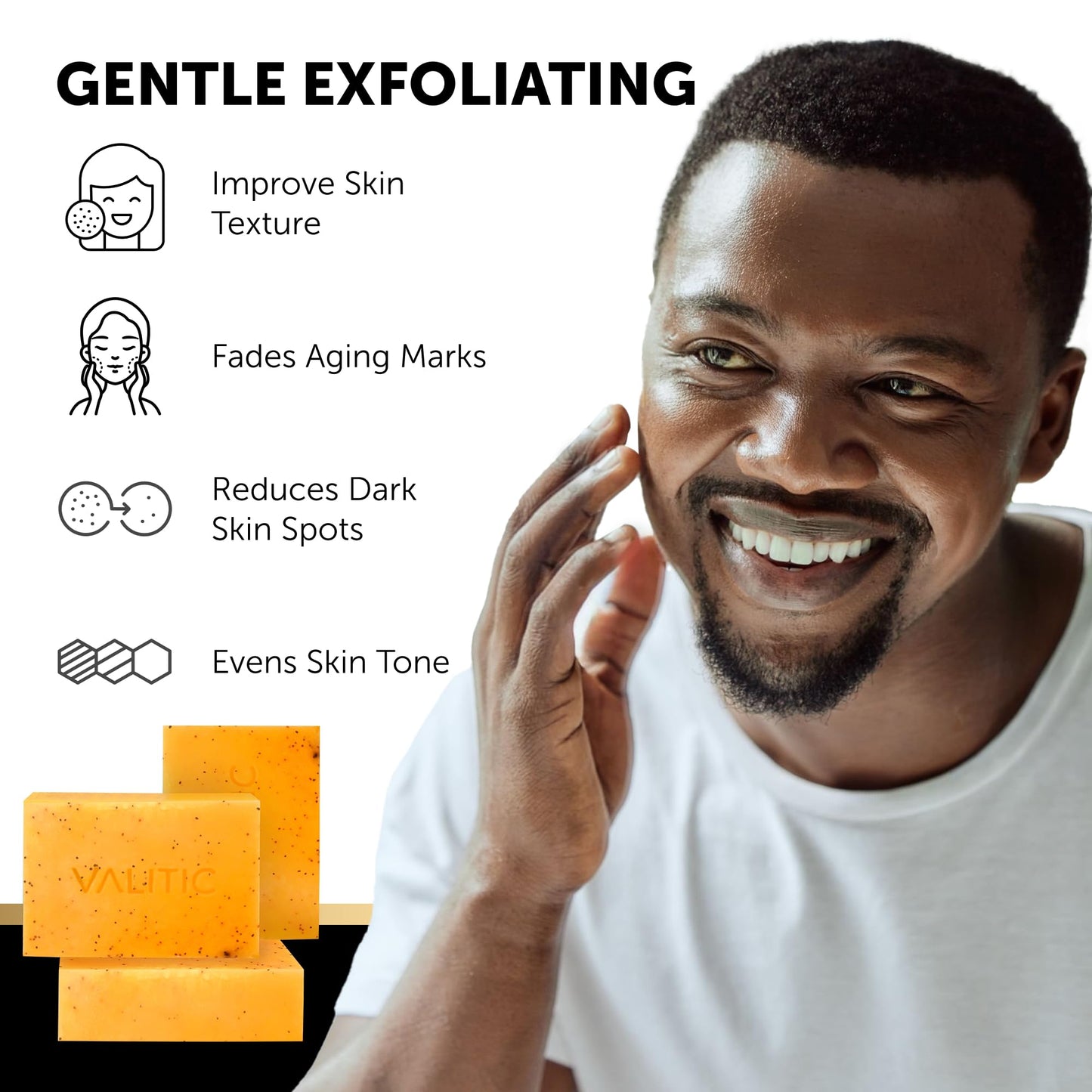 VALITIC Kojic Acid Soap - Turmeric Soap for Dark Spots for Face and Body - Exfoliating Bar for Hyperpigmentation, Skin Tone Corrector with Retinol, Vitamin C, Collagen and Hyaluronic Acid - 1 Pack