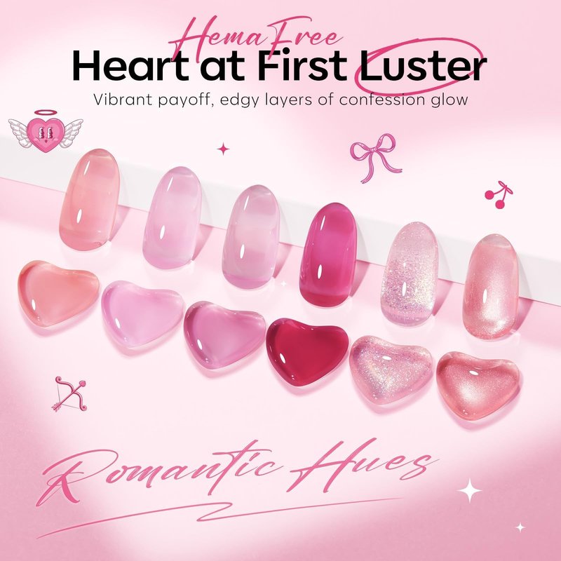 modelones Pink Gel Polish Set, Hema Free Light Pink Cat Eye Gel Polish Jelly Glitter Nude Hot Pink Pastel Nail Polish 6 Colors 2026 Spring Easter LED Nail Art DIY Gift with Magnet&Love-heart Stickers