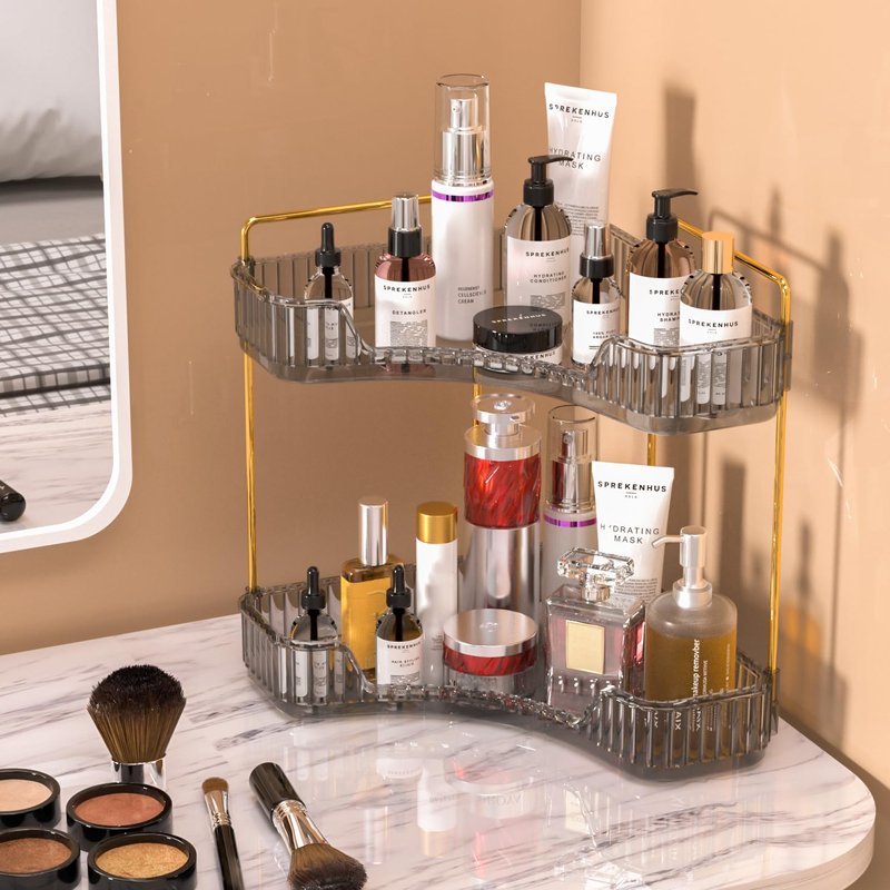 GTI 2 Tier Makeup Organizer, Large Capacity Bathroom Counter Organizer, Perfume Cosmetics Skincare Vanity Organizers, Dresser Countertop Organizer and Storage for Women (Gray)
