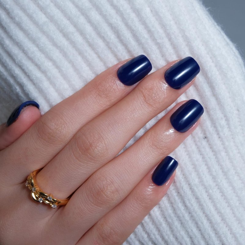LAMIMOSA 32Pcs Press On Nails Short Square – Soft Gel Navy Blue Fake Nails in 16 Sizes, Reusable Glue on Nail kit, NAVY BLUE