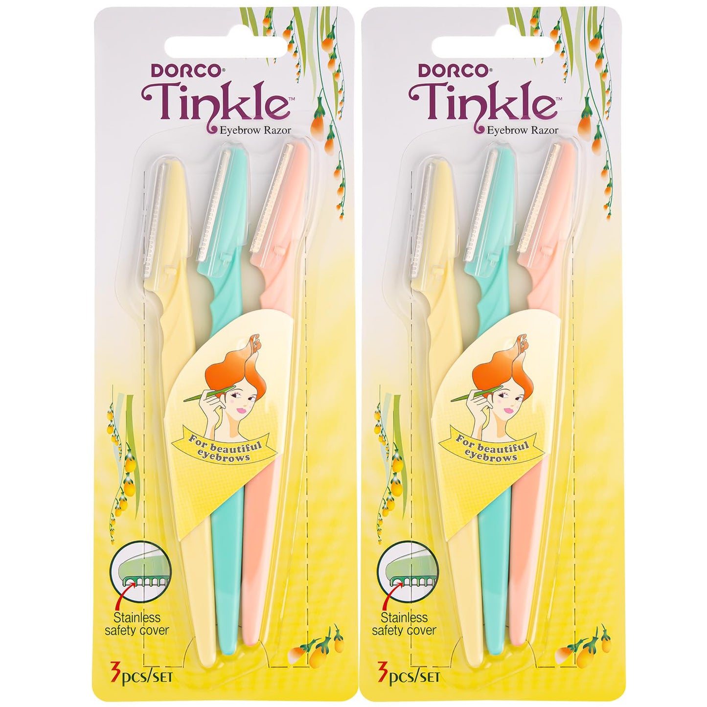 Tinkle Dermaplaning Tool 6ct, Dermaplane Razor for Women, Safe and Easy Peach Fuzz Remover, Eyebrow Trimmer with Protective Cover (2 Packs of 3), Stocking Stuffers