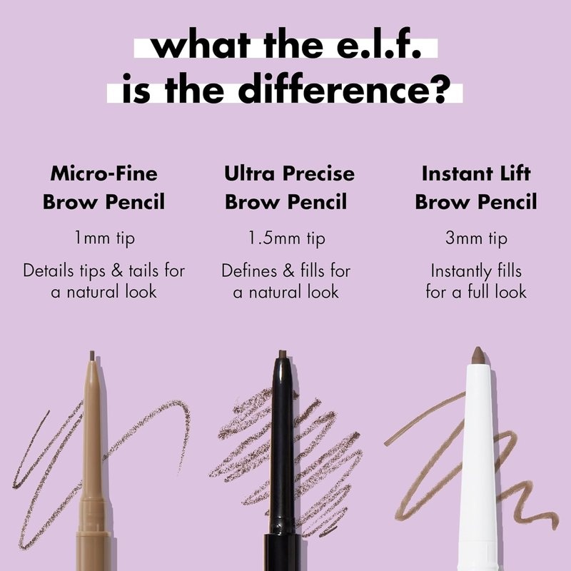 e.l.f. Micro-Fine Brow Pencil - Waterproof Brow Color & Spoolie for Natural Feathered Finish | Vegan, Taupe