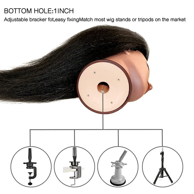 ISHOT Mannequin Head With Hair,100% Real Human Hair,Hairdresser Training Head,Doll Head,Beauty School Hair Practice Head,Manikin Cosmetology Black