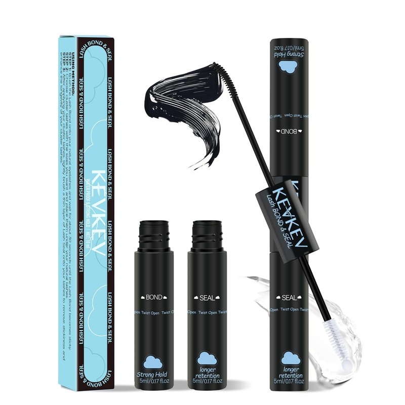 KEVKEV Lash Cluster Glue, Bond And Seal Lash Glue, 2 in 1 Waterproof Lash Bond & Seal for Clusters Strong Hold 72H+ Oilproof Latex-Free Easy To Apply (10ml, Black)