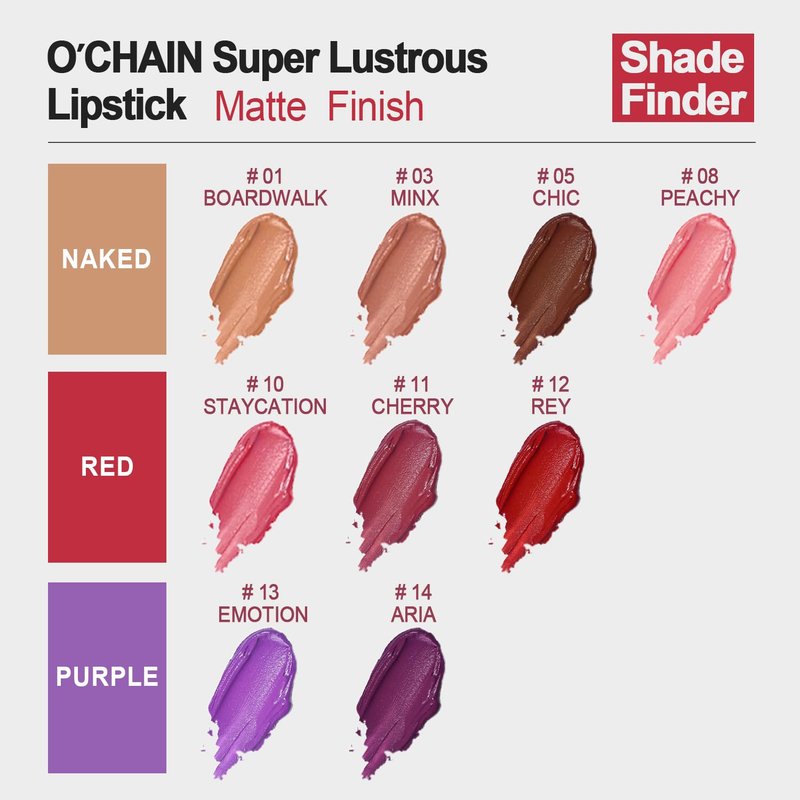 O'CHAIN Purple Matte Lipstick, Long Lasting Full Coverage Non-Transfer Lipstick for Women Infused with Jojoba Oil and Vitamin E, Cruelty-Free & Vegan (13 EMOTION) 0.12 Oz