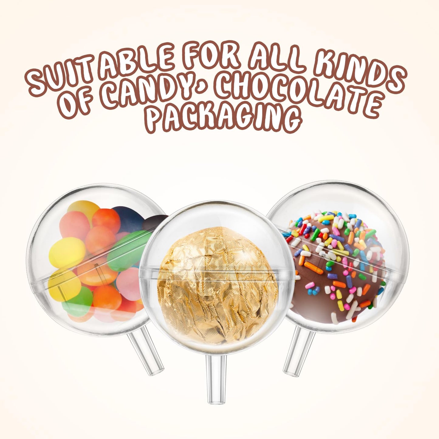 100Pcs Clear Chocolate Holder Ball: Candy Packaging Case for Bouquet Round Chocolate Box Candy Wrappers Holders Decoration Round Truffle Holder Flower Packaging Support Wedding Valentine's Day