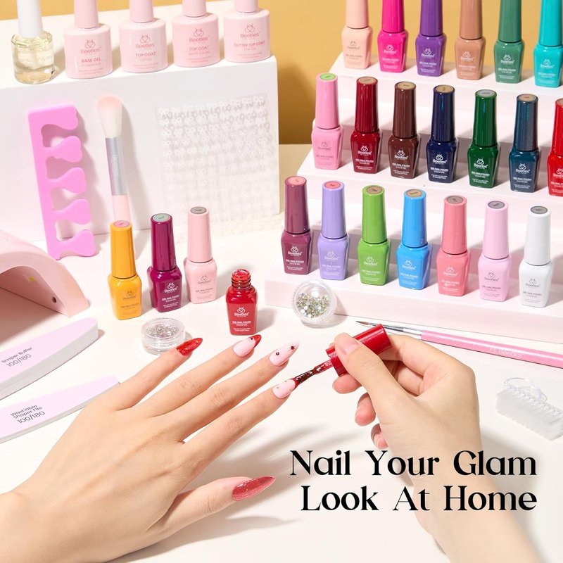 Beetles Gel Nail Polish Kit - 25 Colors with UV Light | Complete 51-Piece DIY Manicure Set for Women