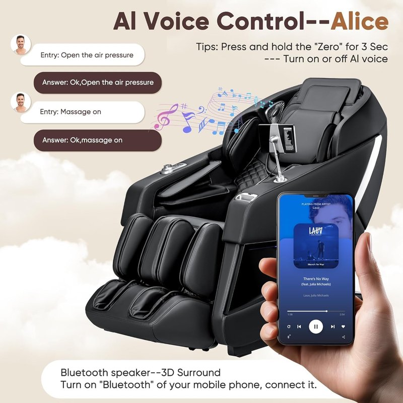 Homall Zero Gravity Full Body Massage Chair - SL-Track, Heating & AI Voice Control | 8 Auto Programs, 32 Airbags, Black