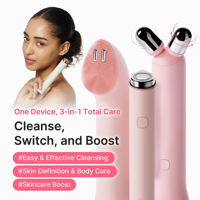 medicube Mini Booster Pro Plus Full Facial Device Set | 3-in-1 Korean Facial Device for Makeup Removal & Pore Cleansing, Skin Definition & Body Care, Skincare Boost with 3 Modes | Pink
