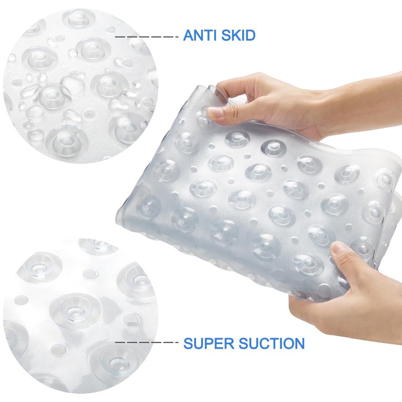 AmazerBath Bath Tub Mat, Medium Size 27.6 x 15 Inches Non-Slip Shower Mats with Suction Cups and Drain Holes, Bathroom Bathtub Mats Machine Washable (Clear)