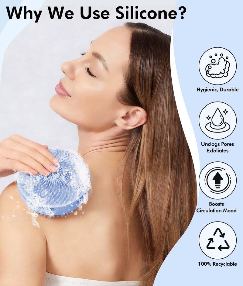 EaTubano Silicone Body Scrubber - 2 Pack Dual-Sided Exfoliating & Massage Scrubber for Women & Men, Rich Foaming Gentle Back Scrubber for All Skin Types (Green+Blue)
