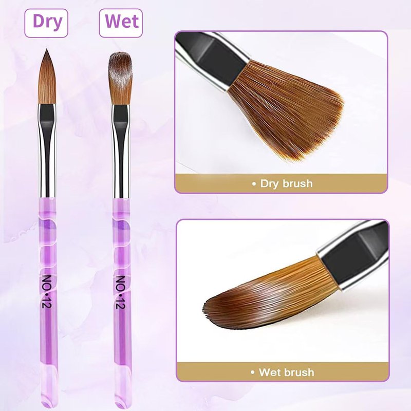 6PCS Acrylic Nail Brush Set,Size 2/4/6/8/10/12 Professional Nail Brushes for Acrylic Application Extension and 3D Carving for Nail Home Salon DIY-Purple