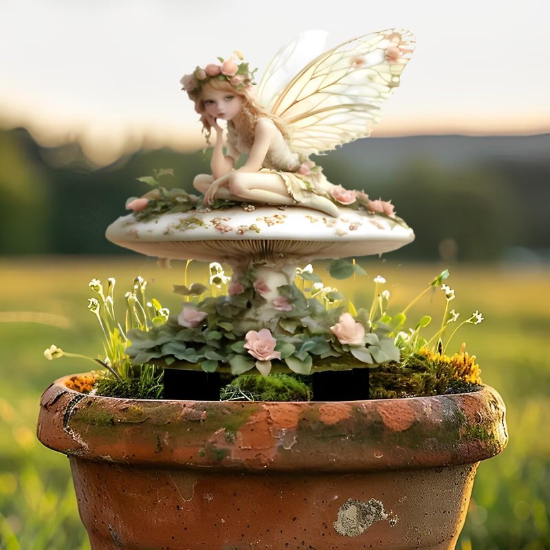 Fairy On The Mushroom Acrylic Garden Stake, Indoor and Outdoor Garden Acrylic Decoration, Suitable for Flower Pots and Landscape Beautification, Suitable for Courtyards and Lawn