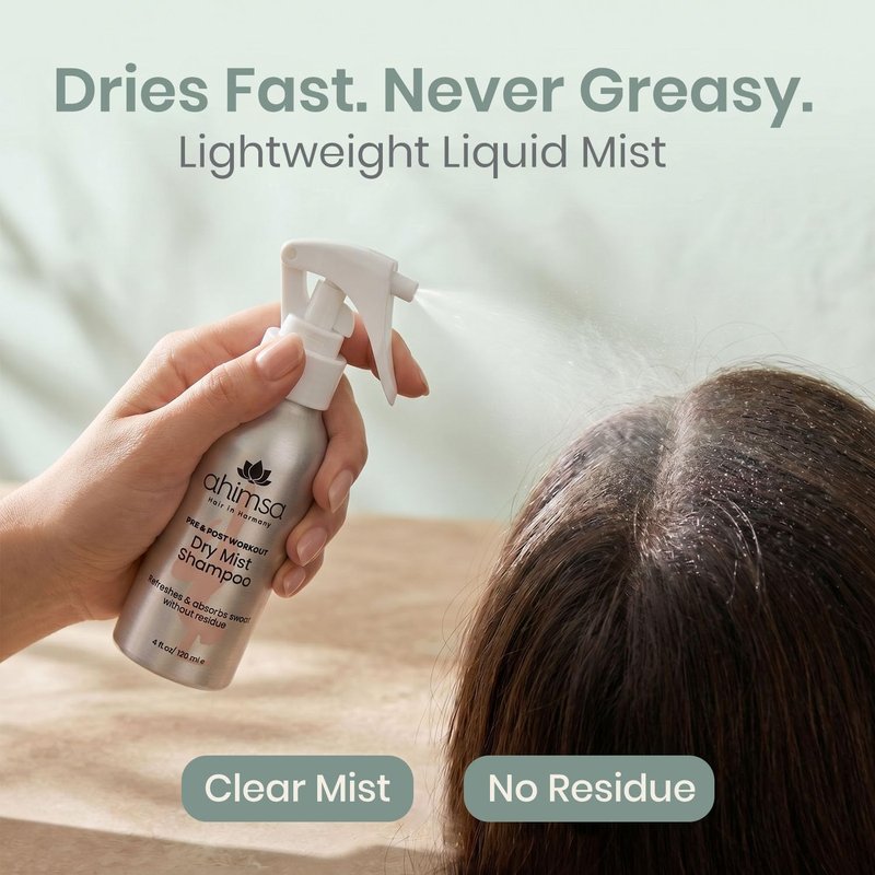 Ahimsa Non-Aerosol Dry Shampoo Mist - Jasmine Scent | 4oz, No White Residue, Vegan Formula for Post-Workout Refresh