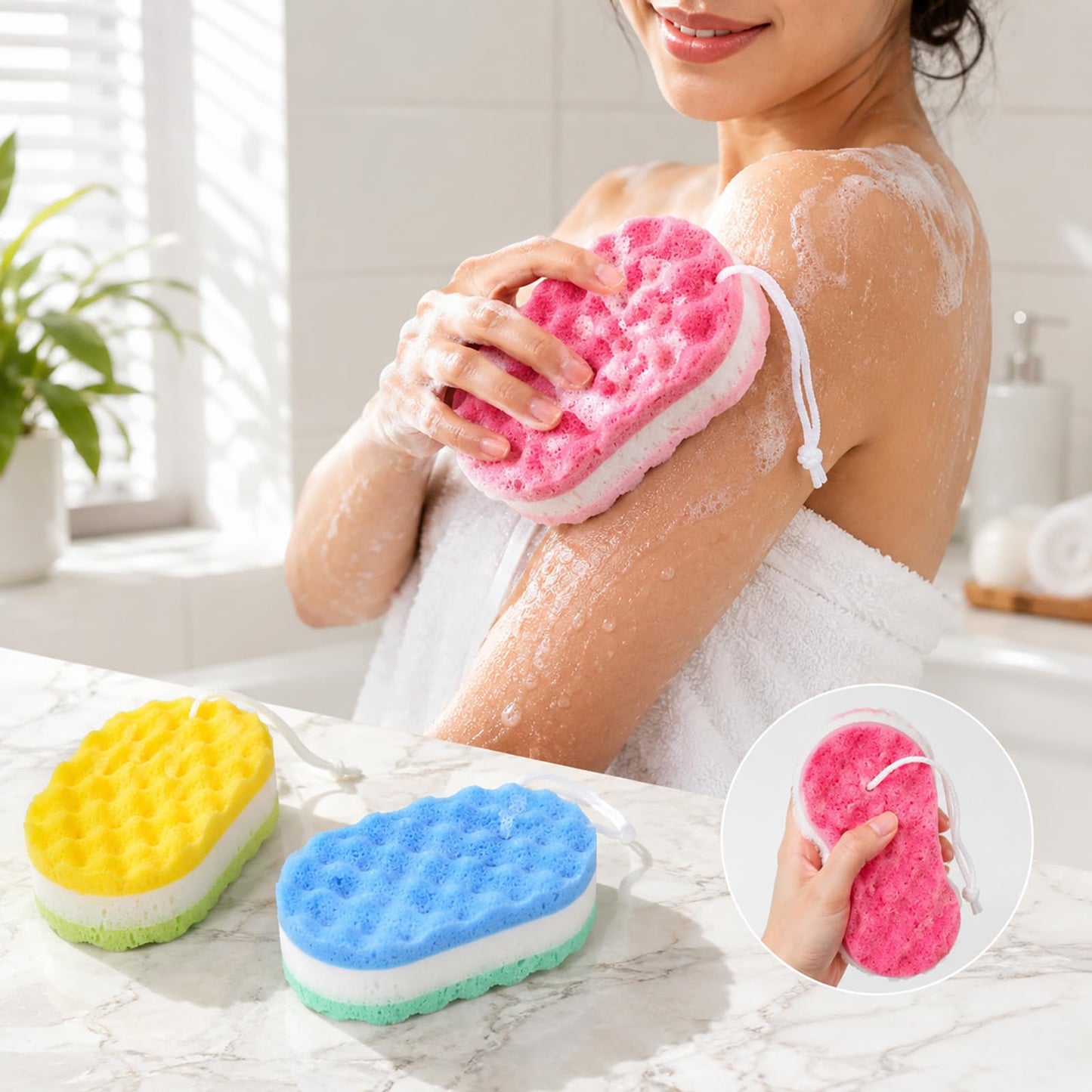 Soft Shower Sponge 3 Pack, Bath Sponge for Body, Gentle Exfoliating for Daily Cleansing