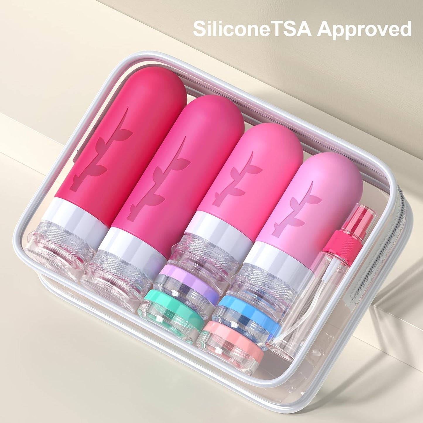Travel Bottles for Toiletries - 18-Pack TSA Approved Silicone Containers | Leak-Proof Refillable Shampoo & Conditioner Jars