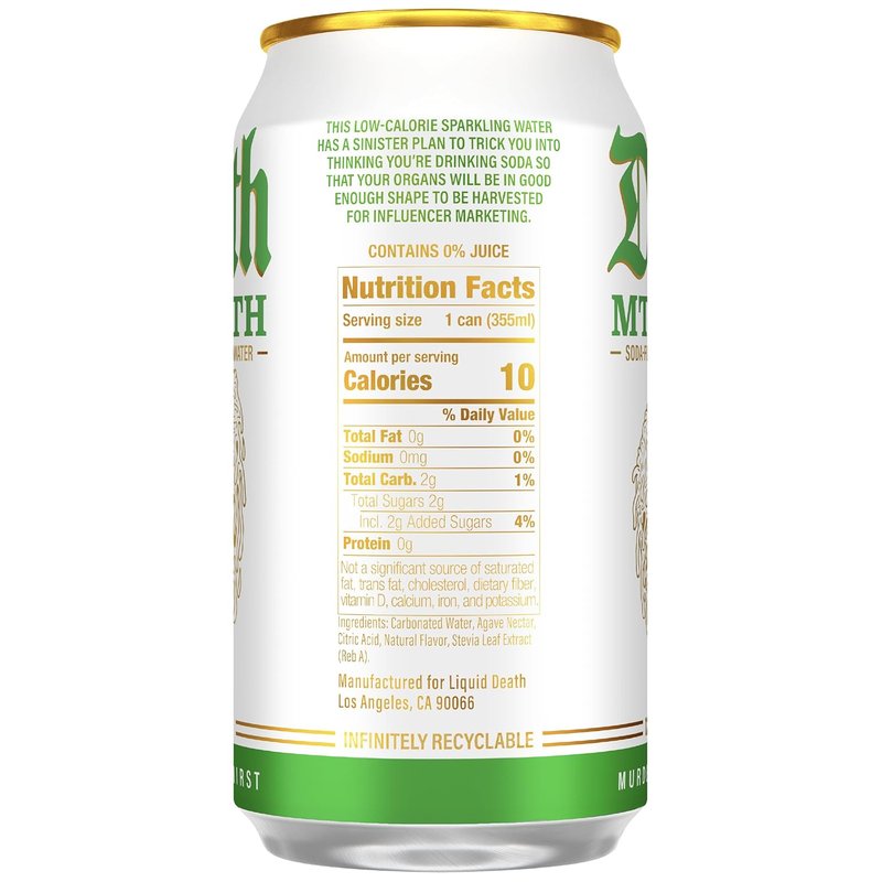 Liquid Death Sparkling Water - Mt. Death Flavor, Low Sugar, No Caffeine | 12 Fl Oz (Pack of 12)