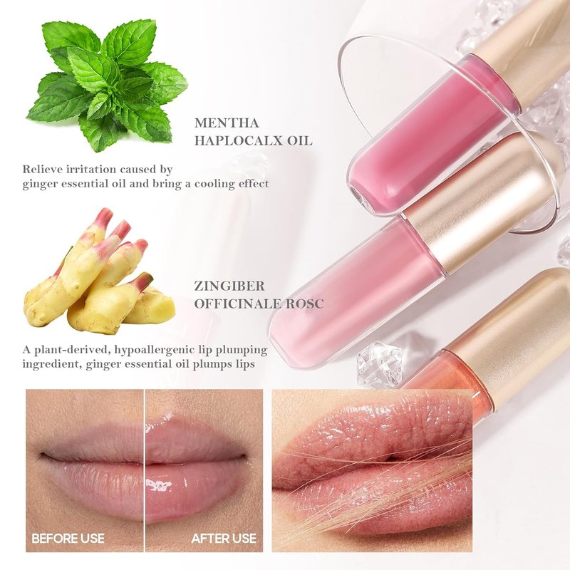 KISSIO Plumping Lip gloss,Glossy and Cool,Make Lips Plump and Moisturizing,Lip Gloss contains Peppermint and Beeswax,Cruelty Free,0.19 oz,05 Dogwood