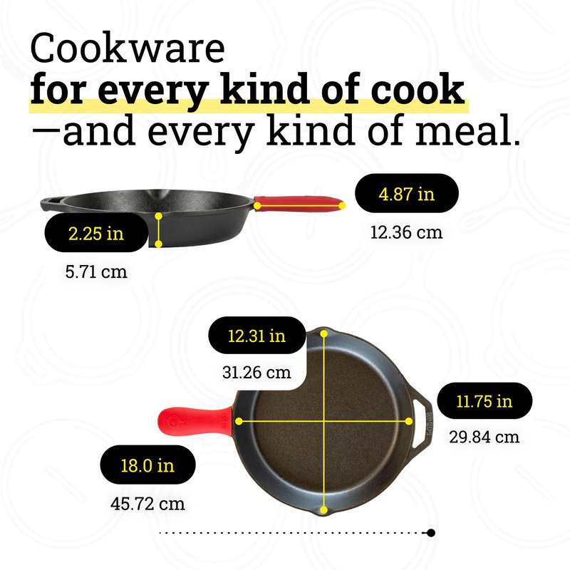 Lodge Seasoned Cast Iron Skillet 12 Inches - Quality Frying Pan for the Stove, Oven, Grill & Campfire - Includes Silicone Hot Handle Holder - Non-Toxic, Nonstick & Long-Lasting
