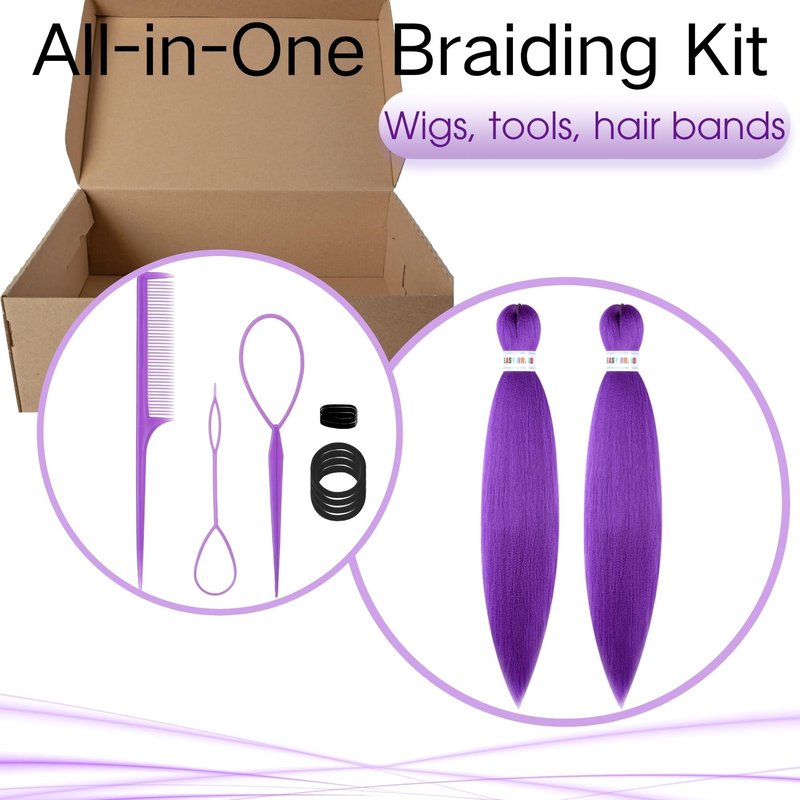 30in Long Purple Hair Extensions for Braids: Pre Stretched Purple Braid Wigs, Jumbo Braiding Hair for Women Themed Dress Up Party Cosplay Birthday Halloween Costume Wig (30in, Count, 2)