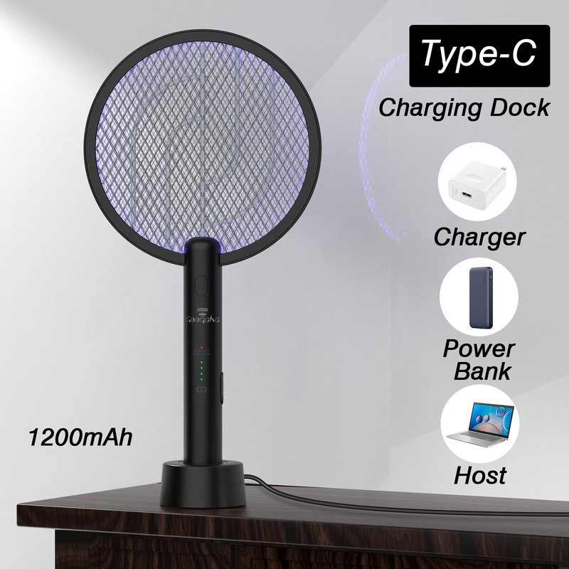 Gooqand Bug Zapper Racket, 2 Mode Fly Swatter USB Rechargeable, 4000V Electric Fly Zapper with 3 Layer Safety Mesh，Electric Racket for Kitchen, Home, Garden and Outdoors