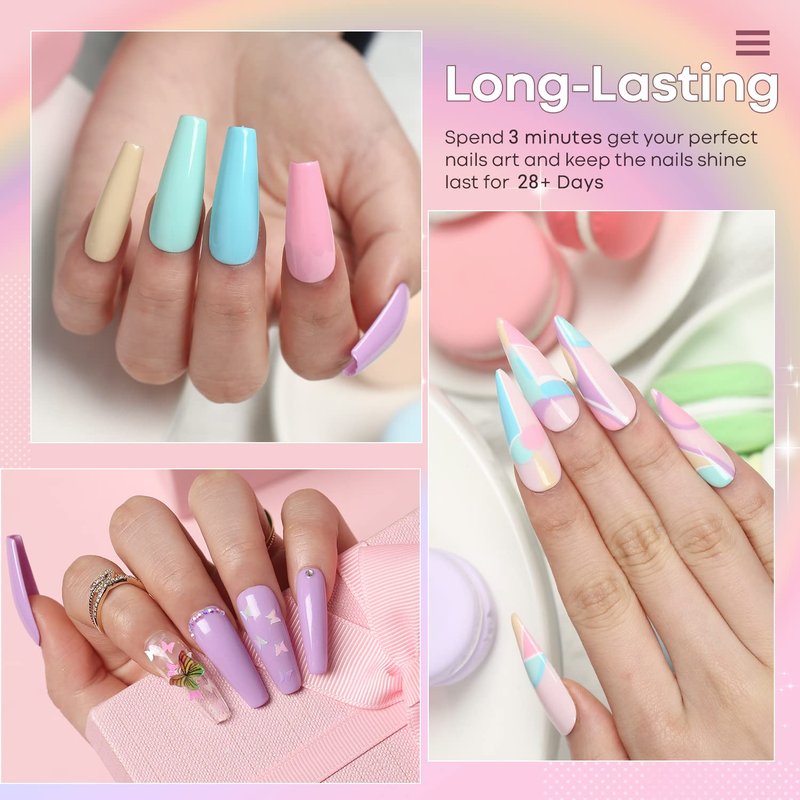 modelones Spring Gel Nail Polish, 6 Colors Pastel Pink Purple Blue Yellow Green Shades Pale Macaron Colors Nail Art Gel Design for Nail Lovers Gift Salon DIY