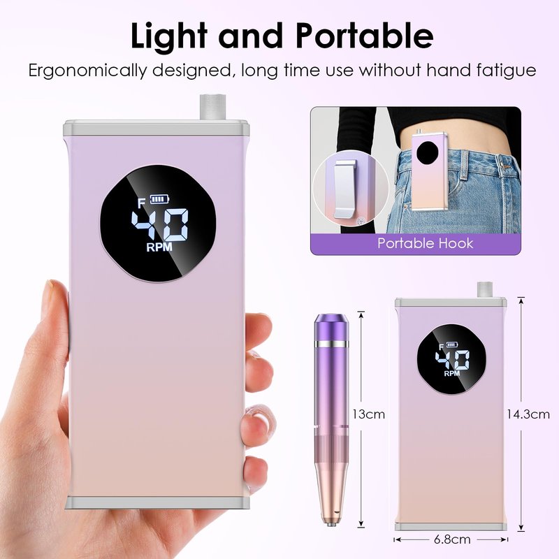 HOMEASY Electric Nail Drill, 40000RPM Professional E-Filer Rechargeable with 15 Drill Bits, Portable Nail File Electric Nail Filer for Acrylic Nails Gel Polishing Removing for Salon Home (Purple)