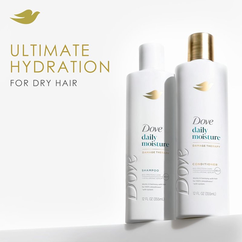 Dove Damage Therapy Shampoo - Daily Moisture for Dry Hair with Bio-Protein & Hyaluronic Serum | 12 Fl Oz