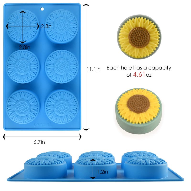 Actvty Round Sunflower Soap Molds, 2 Pack 6 Cavity Cylinder Daisy Flower Silicone Molds for Making Hot Chocolate Bomb, Cake, Jelly, Soap, Lotion Bars