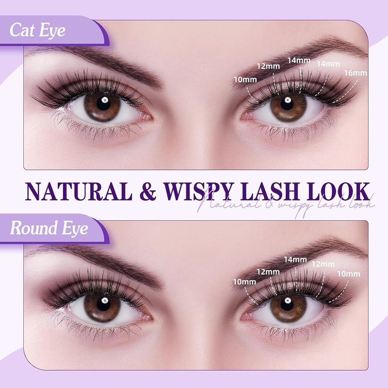 S2 Lash Kit - Wispy Lash Clusters 10-18mm D Curl - 144pcs DIY Individual Natural Eyelash Extensions