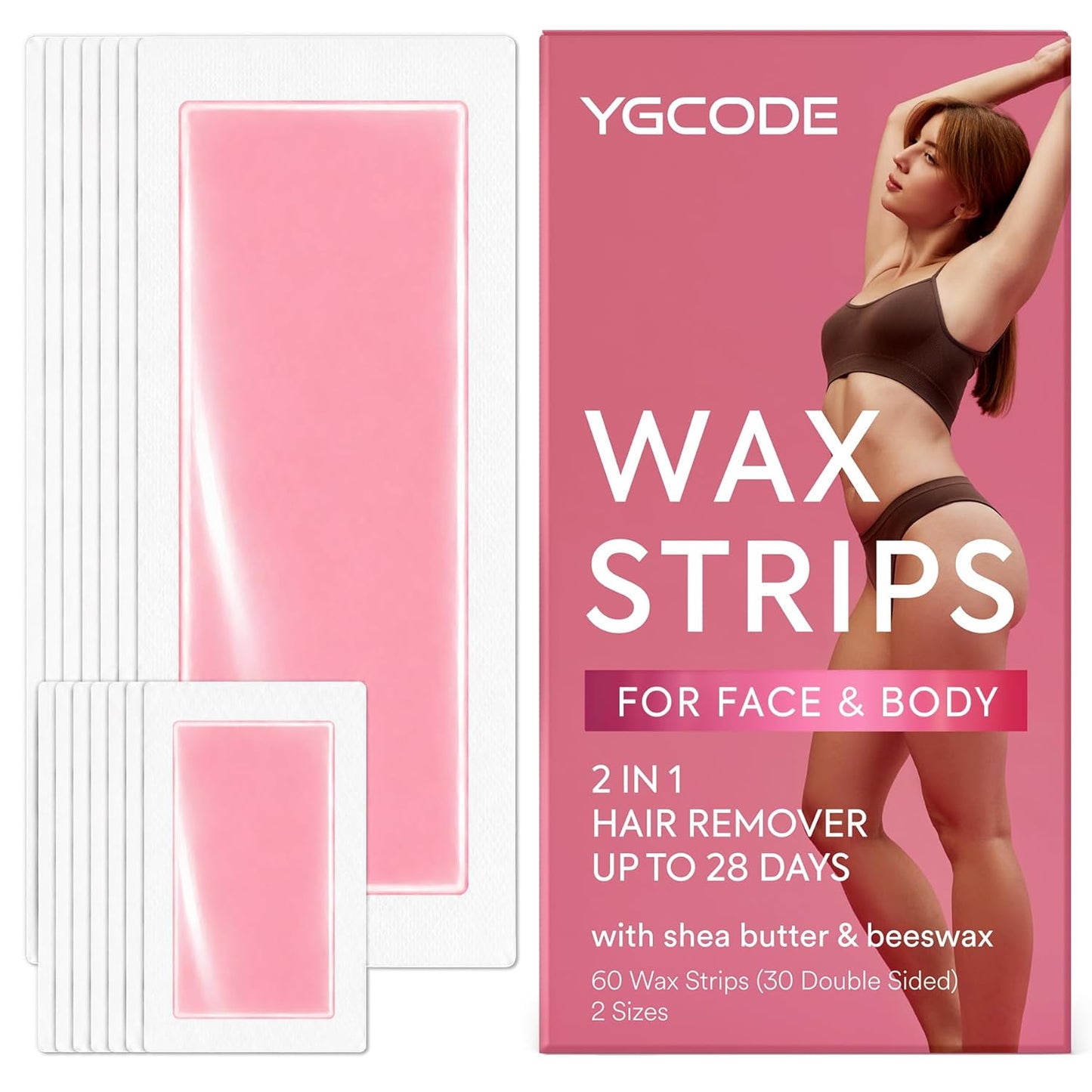 Wax Strips for Hair Removal - 60 Count Body & Facial Waxing Strips | Smooth Skin for Arms, Legs, Underarms