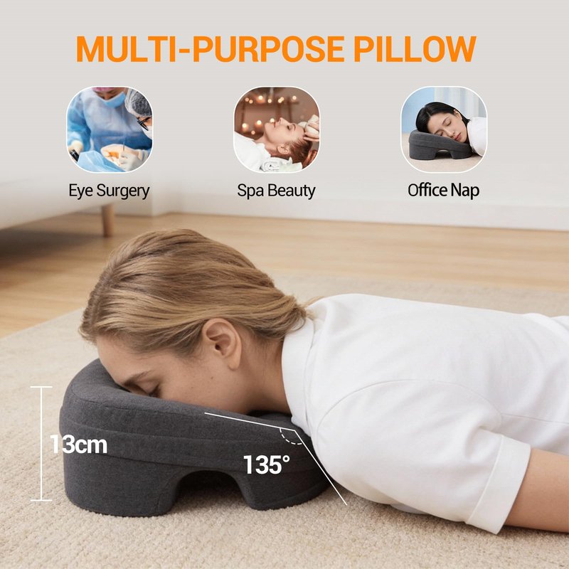 Face Down Pillow Massage Headrest for Bed, massage pillow on massage table, Piercing Pillows, Sleeping Pillow, Face Cradle After Eye Surgery, memory Removable Cover with Breathable Design, Light Grey