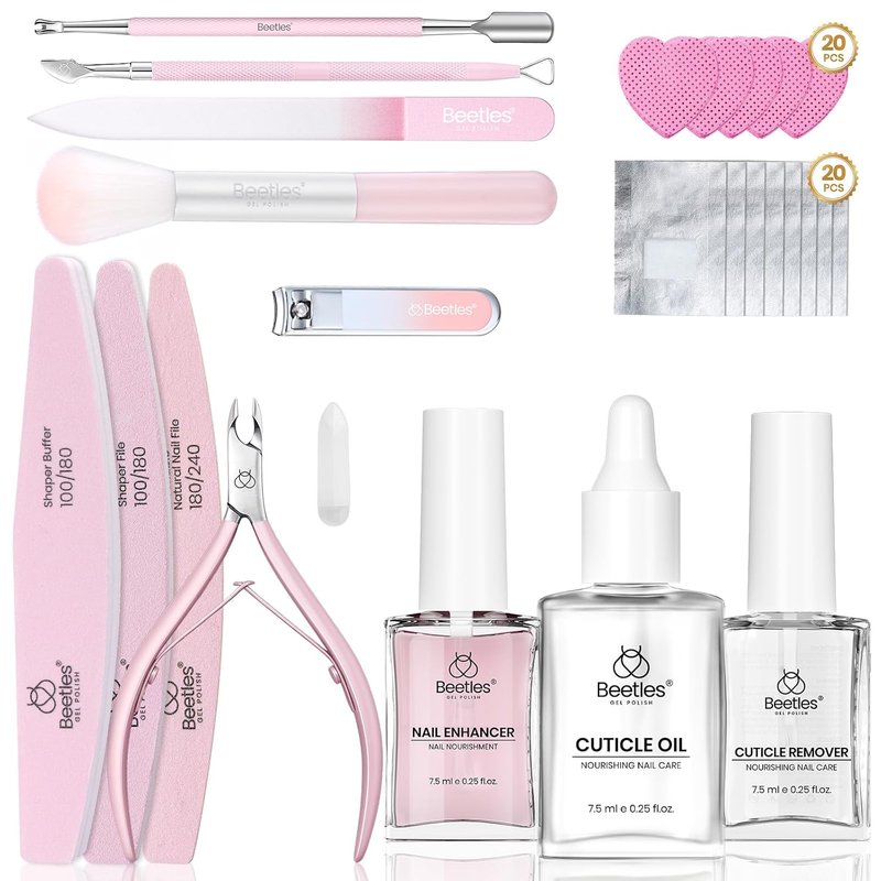 Beetles Gel Polish Remover Kit - 14-Piece Nail Care Set with Cuticle Oil & Glass Files | Perfect Gift for Women