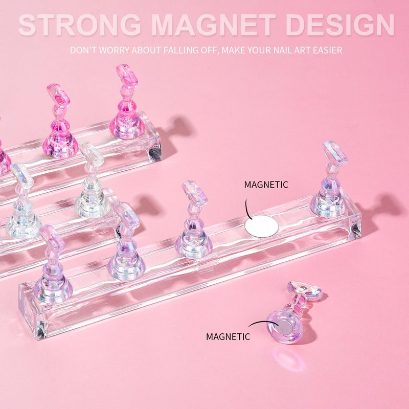 Fandamei Nail Stand, 3 Set Nail Art Stand for Press On, Nail Holder for Painting Nails, Press on Nail Stand for Practice, Magnetic Acrylic Nail Design Stand for Display with Double-sided Tape