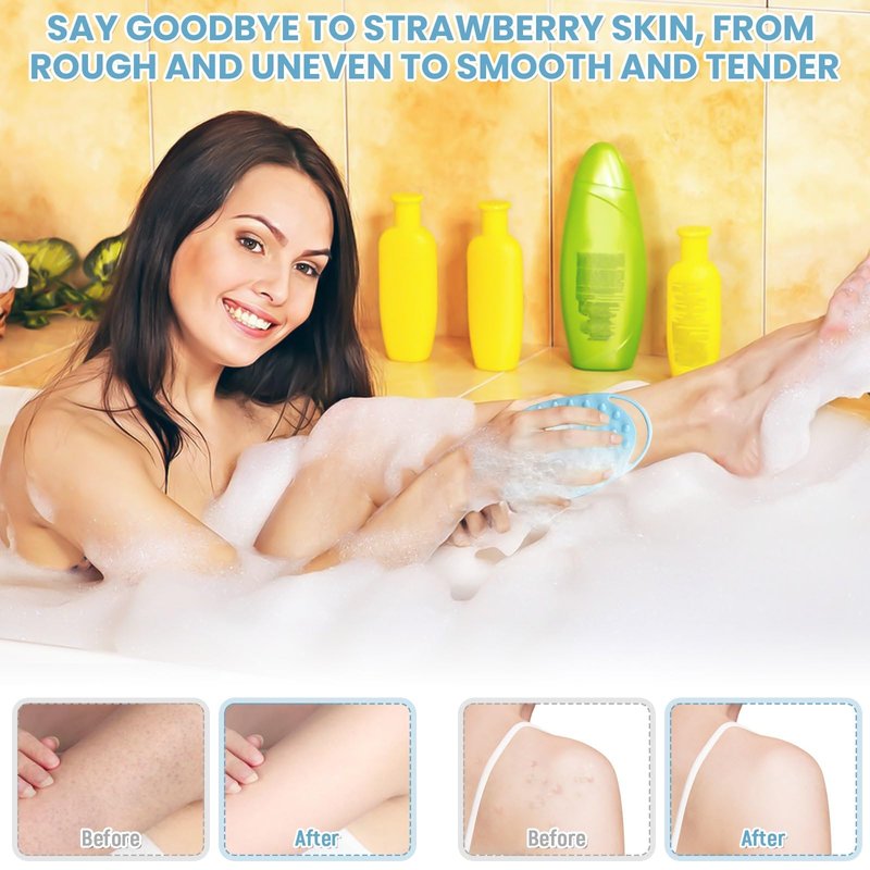 2PCS Silicone Body Scrubber, Premium Silicone Loofah for Women Men and Kids, Gentle Exfoliating Shower Bath Scrubber for All Kinds of Skin (Blue & Green)