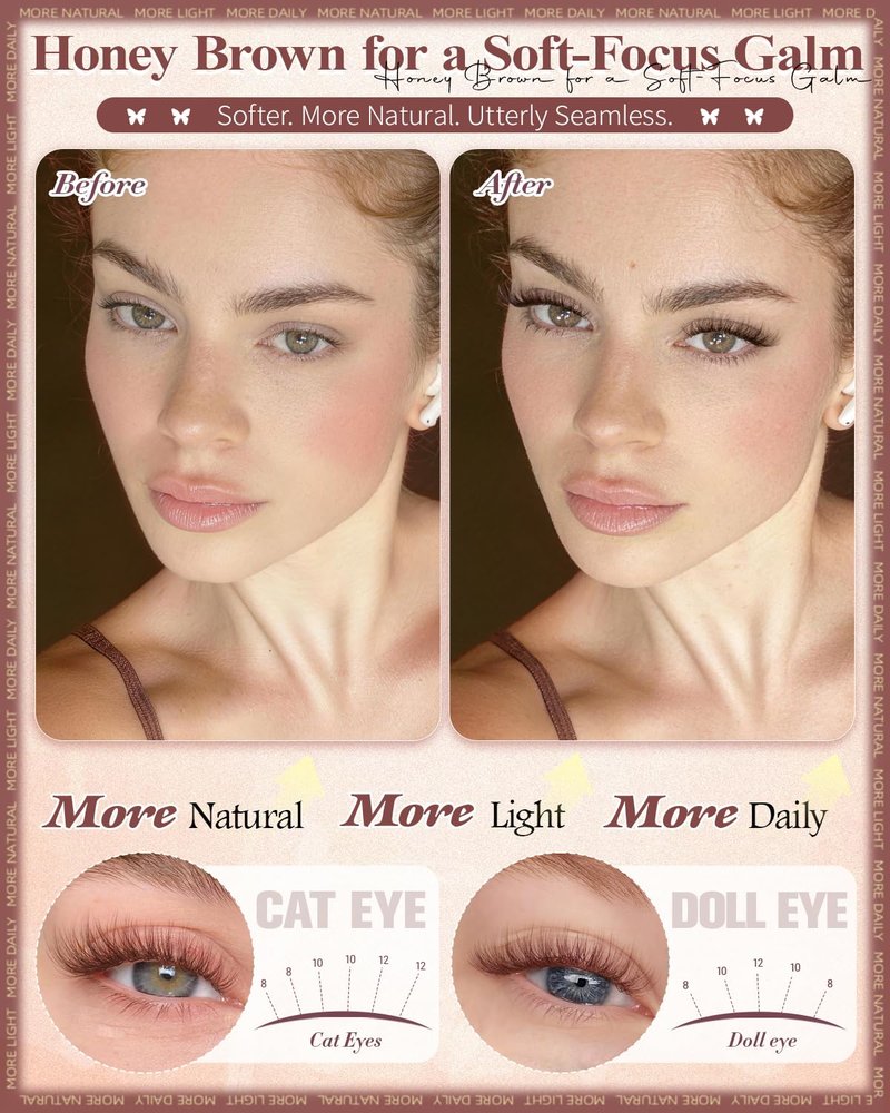 Natural Brown Lash Clusters - Wispy C Curl Individual Eyelash Extensions | 8-10-12mm Soft Thin Band